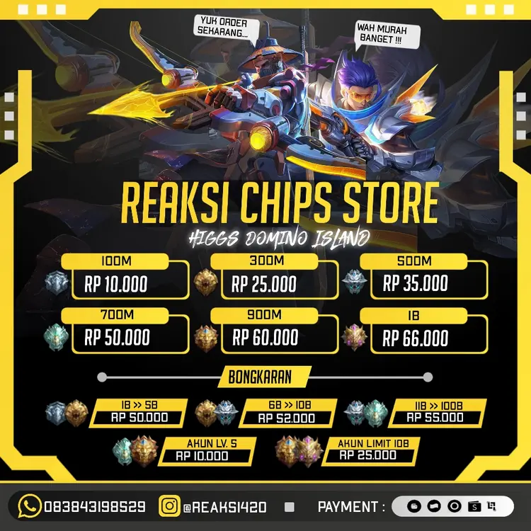 Jual KHUSUS BONGKARAN HDI Higgs Games Island REAKSI CHIPS STORE | VCGamers
