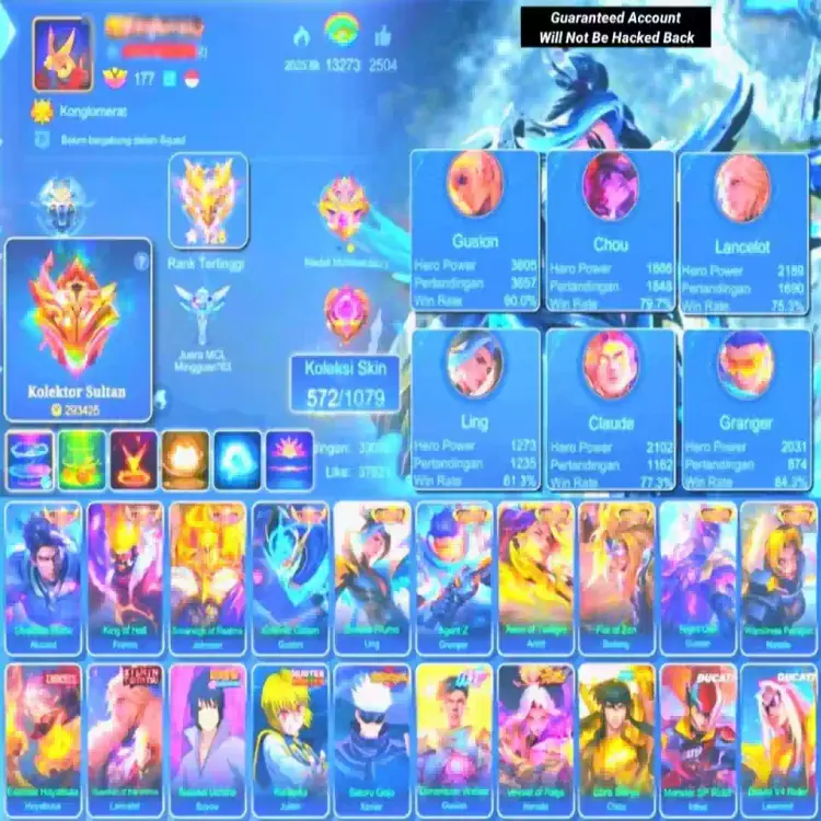 Jual ⁠Akun Rank Grand Master Mobile Legends Kunshen | VCGamers