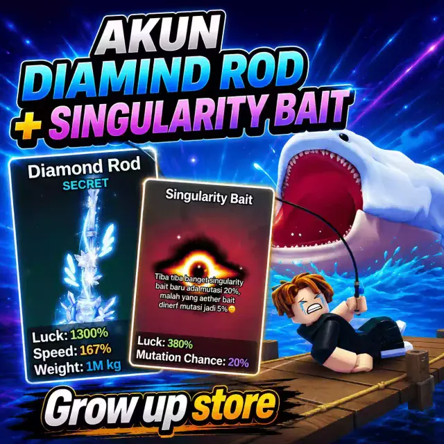 Jual Akun Fish IT! Diamond Rod + Singularity Bait Fish It! - Roblox Grow Up | VCGamers