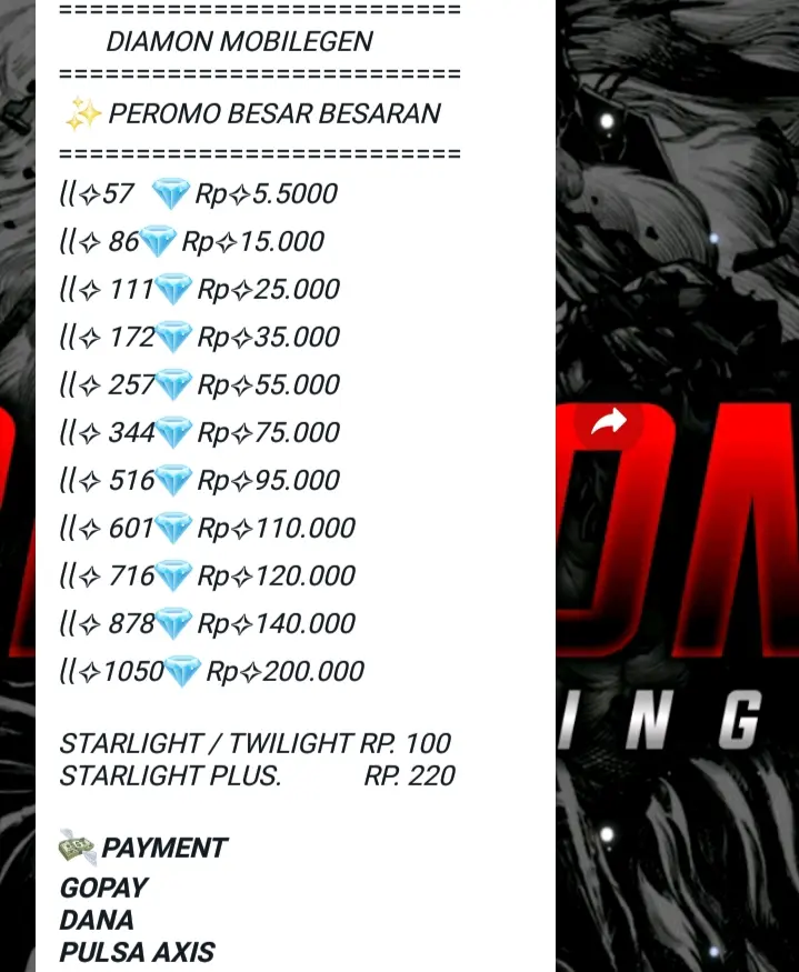 Jual 86 Diamonds Mobile Legends shop.bilow | VCGamers