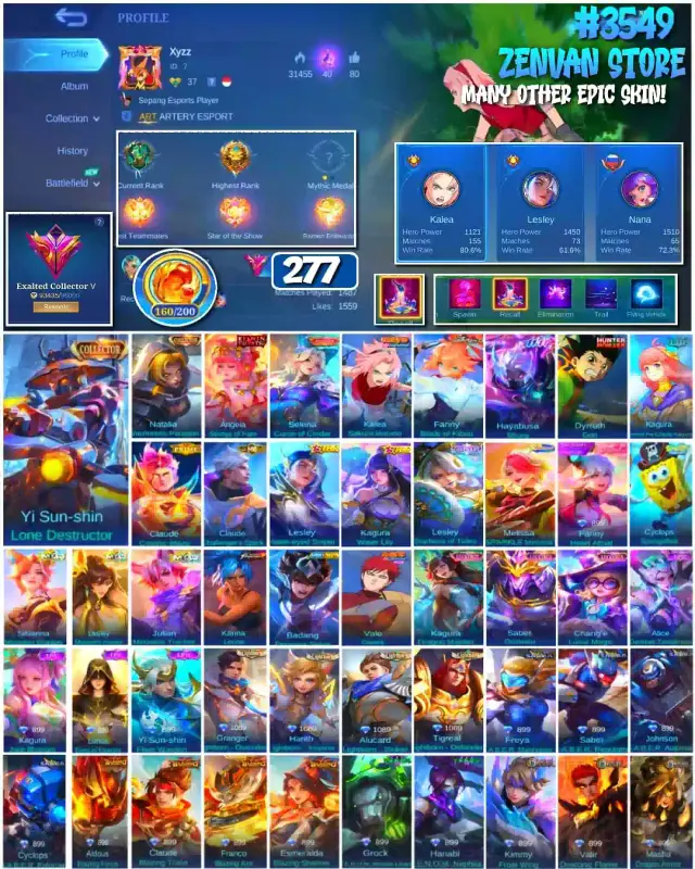 Jual 🔥#3549 💎277 SKIN 👑Collector YSS & Natalia Mobile Legends ZenVan.Store | VCGamers