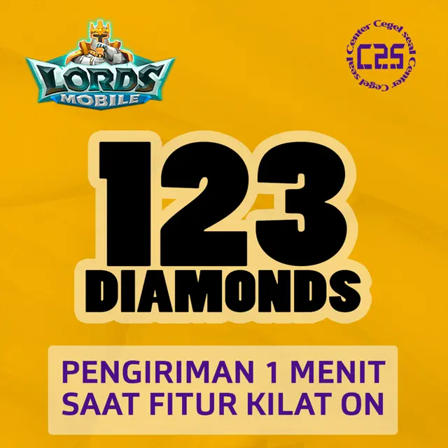 Jual 123 Diamonds Lords Mobile Center Cegel Seal | VCGamers