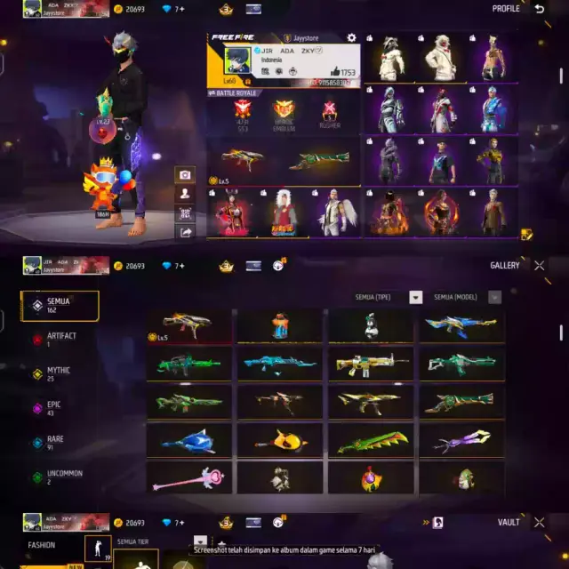 Jual AKUN FREE FIRE GRADE C Free Fire zakk_store30 | VCGamers