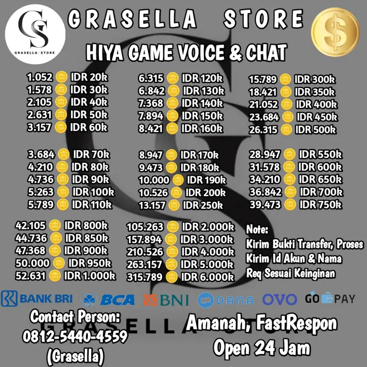 Jual 1.315 Coins HIYA GRASELLA STORE | VCGamers