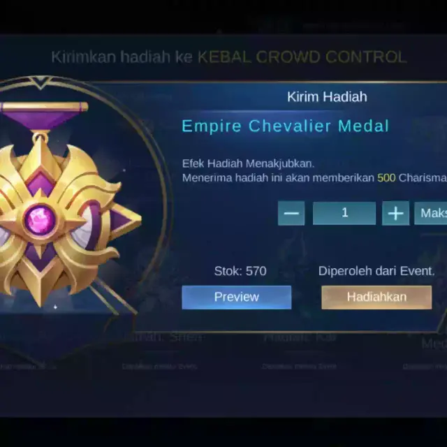 Jual Empire Chevalier Medal Mobile Legends dhenixp | VCGamers