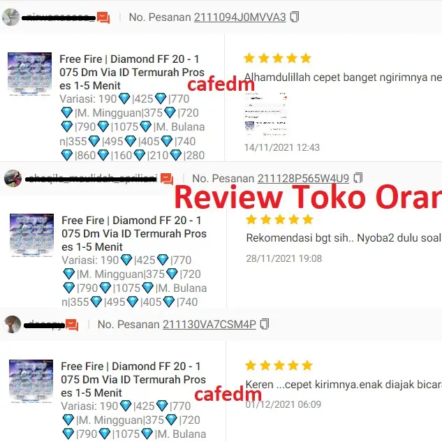 Jual 5 Diamonds Free Fire CAFE DM | VCGamers