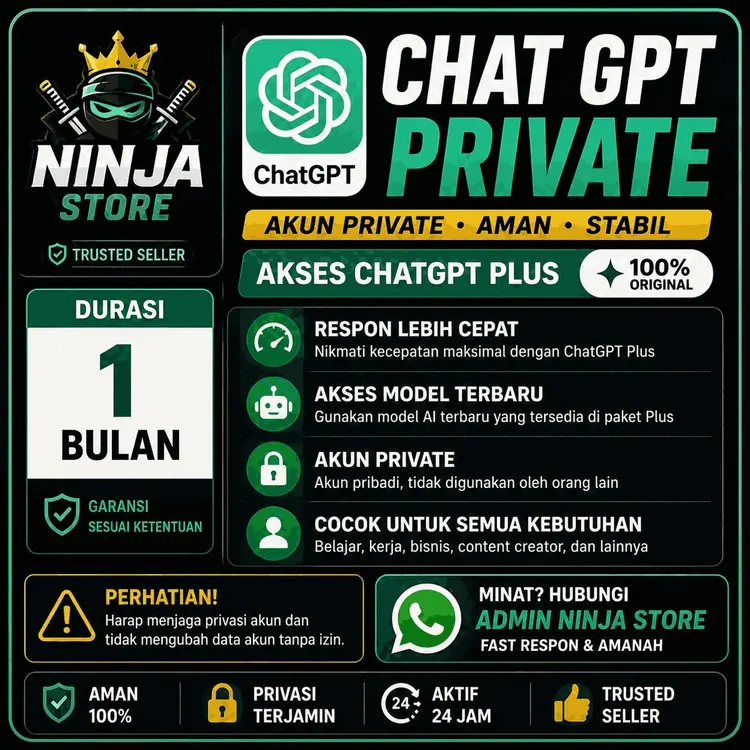 Jual Private 1 Bulan Premium - ChatGPT Plus ChatGPT NINJA STORE | VCGamers