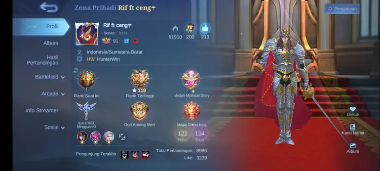 Jual 1 Match Custom Room Mobile Legends ARIF HERMAWAN | VCGamers