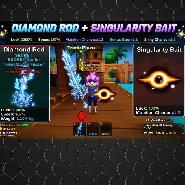 Jual Akun Fish IT! Diamond Rod + Singularity Bait Fish It! - Roblox Qiana Store | VCGamers
