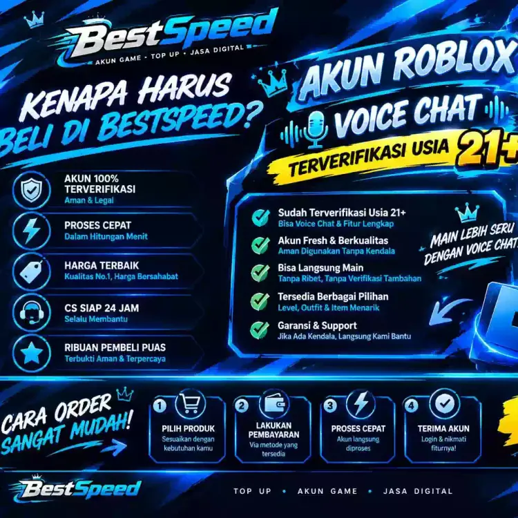 Jual Akun RBL Voice Chat On Terveriikasi 21+ Roblox Best Speed | VCGamers