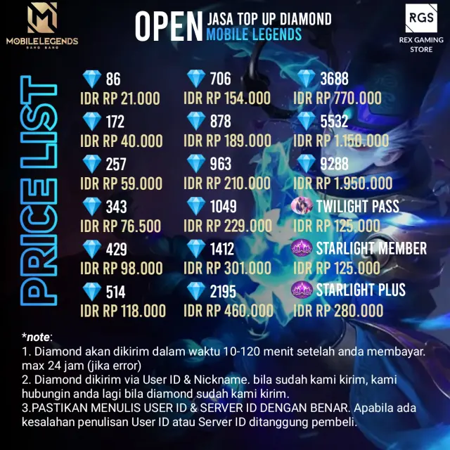 Jual 514 Diamonds Mobile Legends Rex Gaming Store | VCGamers