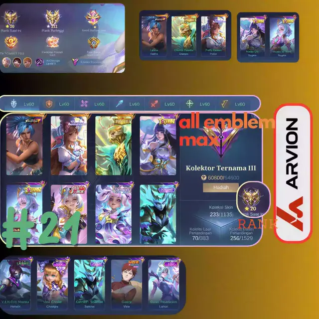 Jual Akun Sultan Murah Mobile Legends ARVION | VCGamers