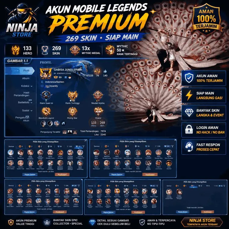 Jual Akun Sultan Murah Mobile Legends NINJA STORE  | VCGamers