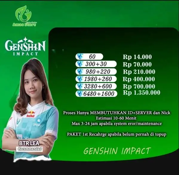 Jual 6480 GC + Bonus - Genshin Genshin Impact Amae Store | VCGamers