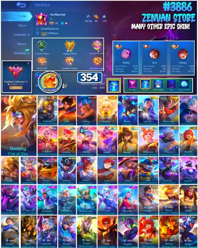 Jual 🔥#3886 💎354 SKIN 👑Collector Badang & Natalia Mobile Legends ZenVan.Store | VCGamers