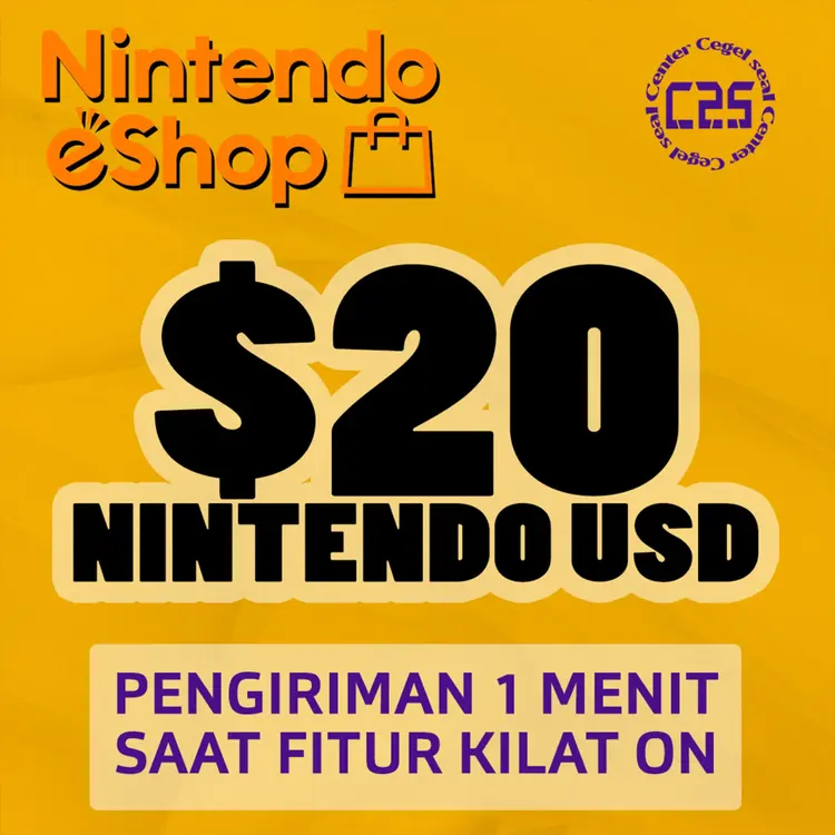 Jual Nintendo USD $20 Nintendo EShop Card Center Cegel Seal | VCGamers