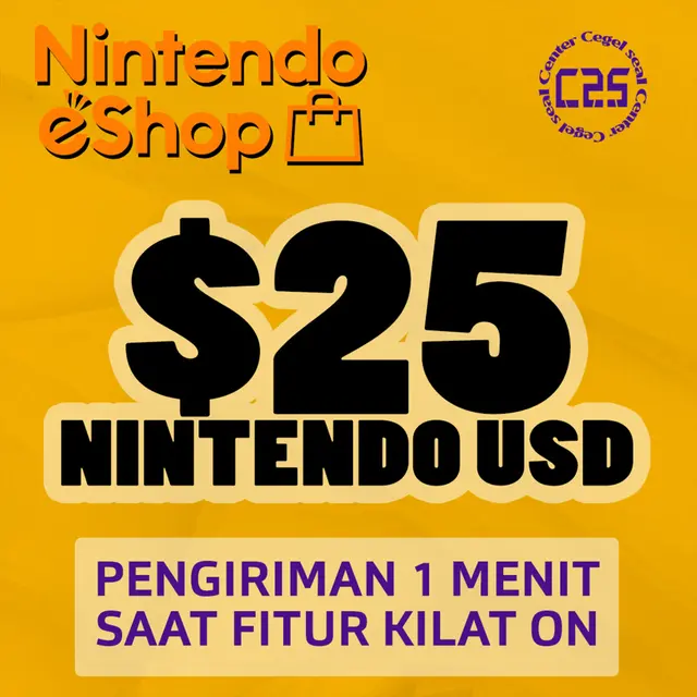 Jual Nintendo USD $25 Nintendo EShop Card Center Cegel Seal | VCGamers