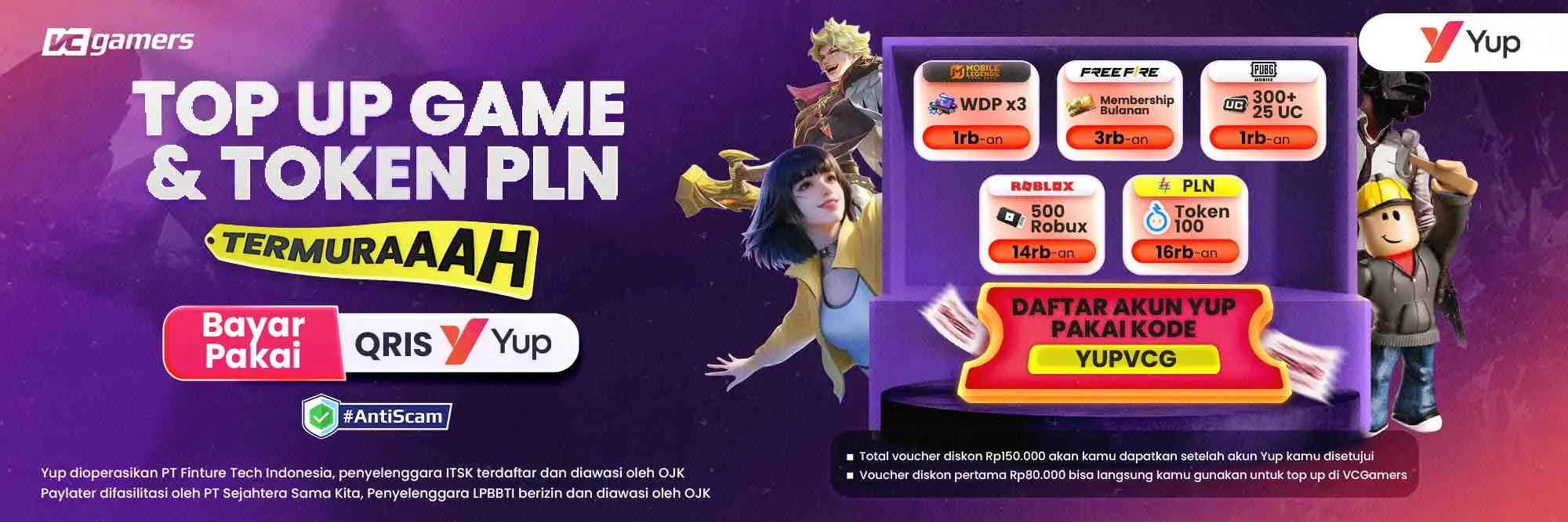 TOP UP GAME & TOKEN PLN Termuraaah Bayar Pakai QRIS Yup!