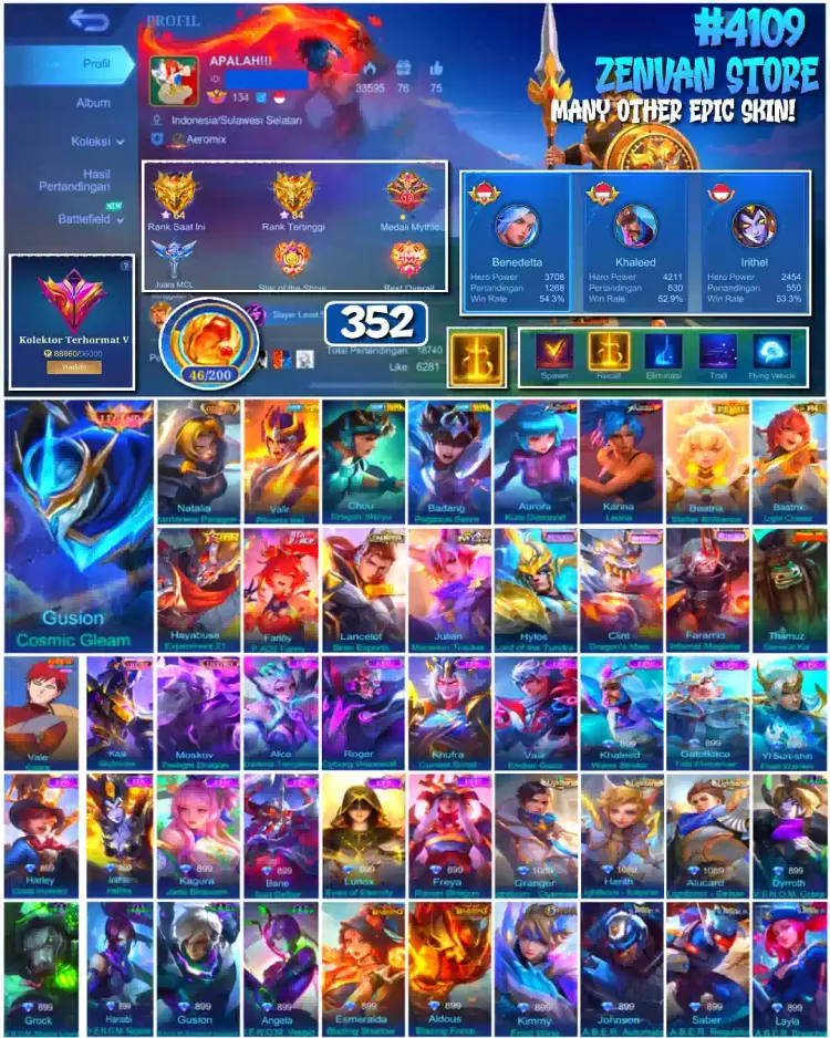 Jual π₯#4109 π352 SKIN πLegend Gusion Cosmic Gleam Mobile Legends ZenVan.Store | VCGamers