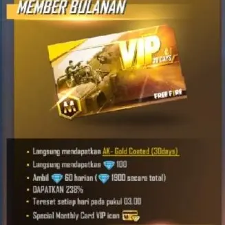 Jual Membership Bulanan x3 Free Fire KYU TOPUP | VCGamers