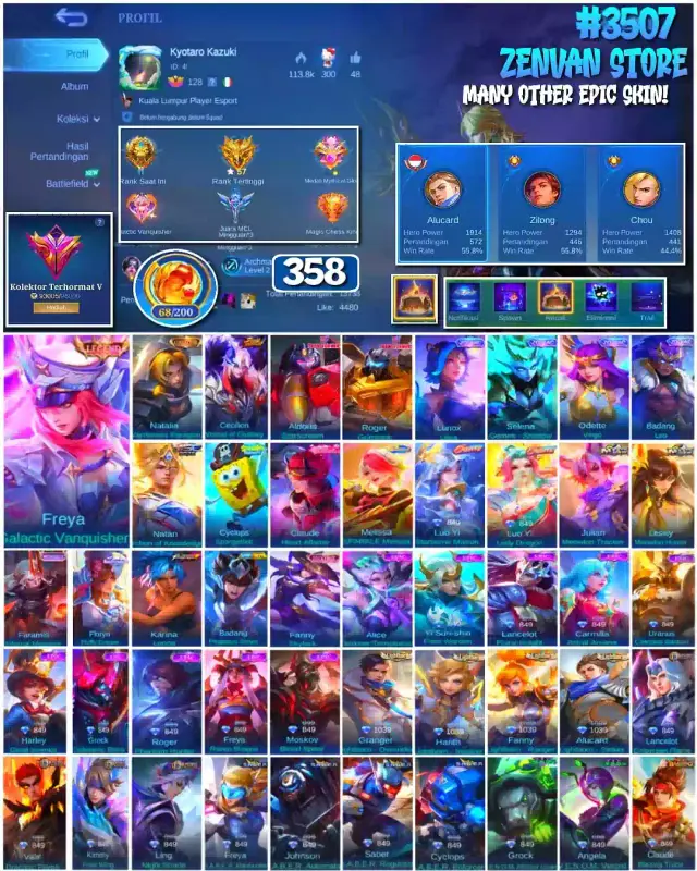 Jual 🔥#3507 💎358 SKIN 👑Legend Freya ⚔️Soul Vessels Mobile Legends ZenVan.Store | VCGamers