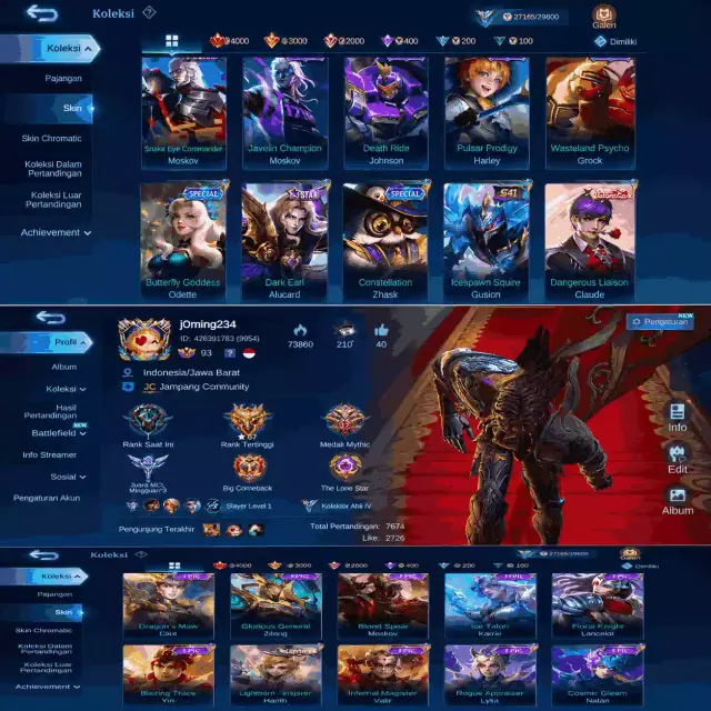 Jual Akun Rank Epic Mobile Legends NINJA STORE | VCGamers