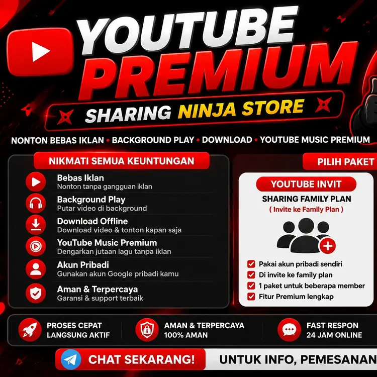 Jual Sharing 1 Bulan Premium YouTube NINJA STORE | VCGamers