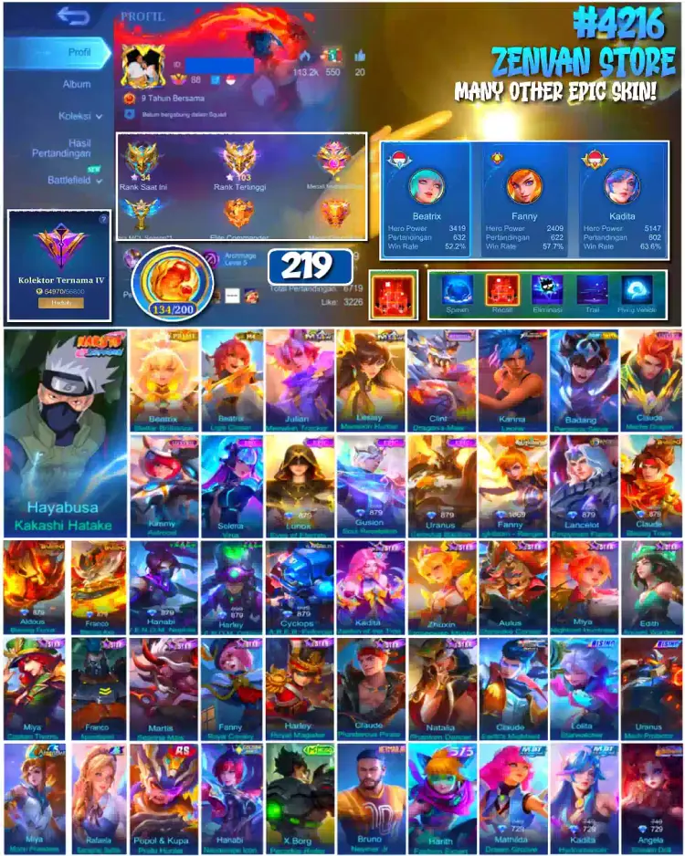 Jual π₯#4216 π219 SKIN πHayabusa Kakashi Hatake Mobile Legends ZenVan.Store | VCGamers
